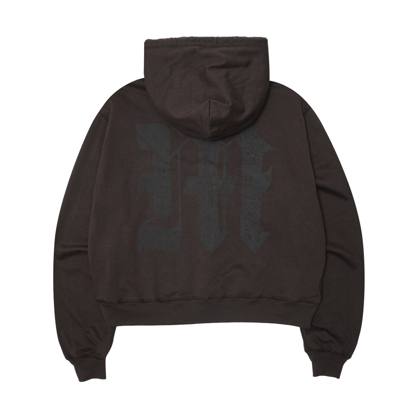 M'$ PAISLEY PATCHWORK MILITIA HOODIE IN CHARCOAL GREY