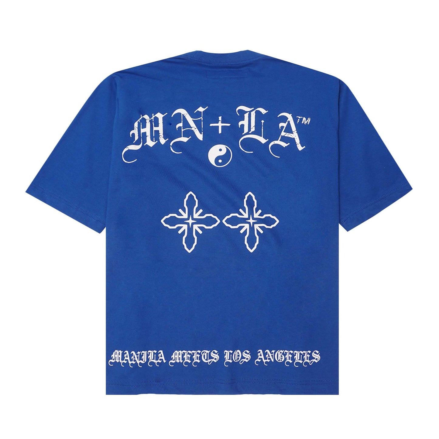 "TAKE NO SHIT, DO NO HARM" TEE IN ELECTRIC BLUE
