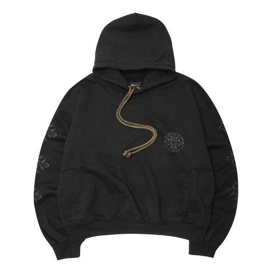 "IRON CROSS" HOODIE IN CAVIAR