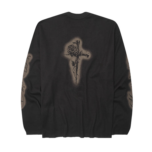 "CITY OF ANGELS" WAFFLE LONGSLEEVE TEE IN NIGHT OLIVE