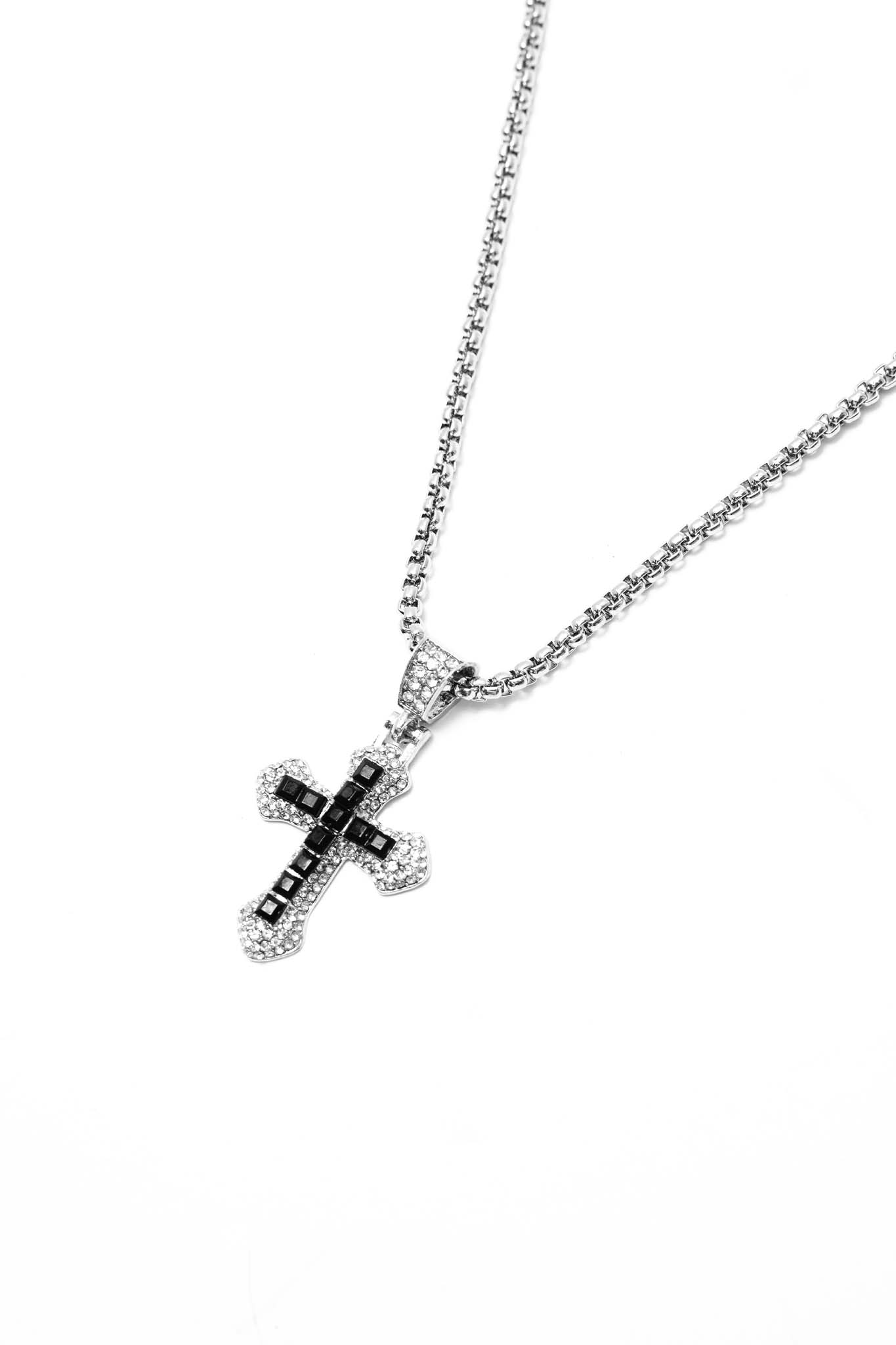 ONYX ICED CROSS PENDANT W/ BOX CHAIN