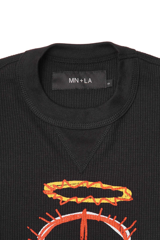 "PEACE THROUGH CHAOS" WAFFLE TEE IN ANTHRACITE