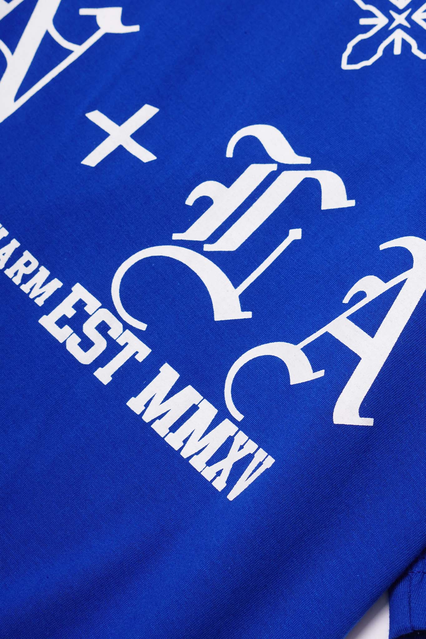 "TAKE NO SHIT, DO NO HARM" TEE IN ELECTRIC BLUE