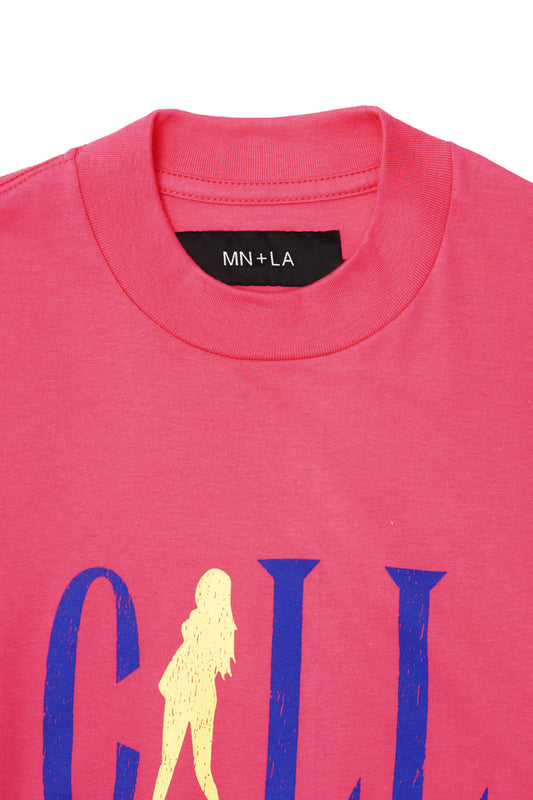 "CALL ME" TEE IN STATIC PINK