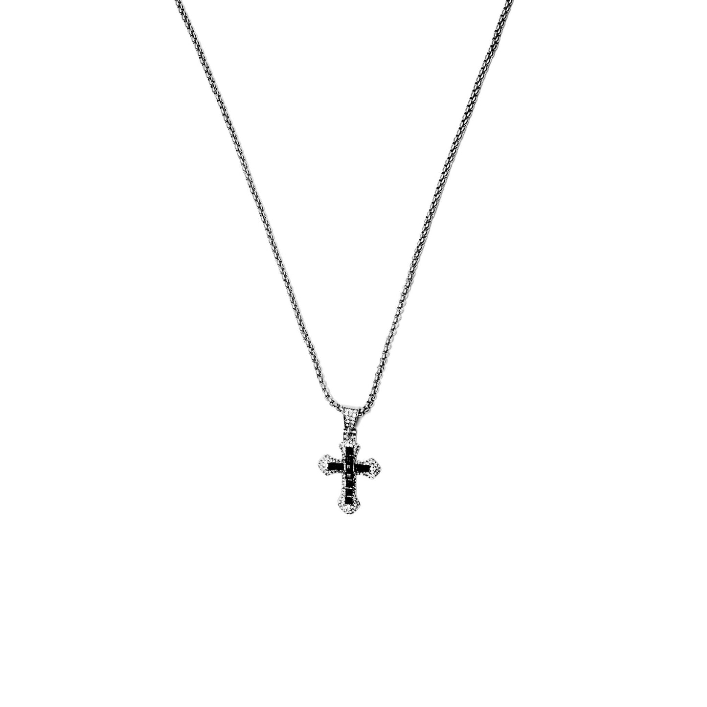 ONYX ICED CROSS PENDANT W/ BOX CHAIN