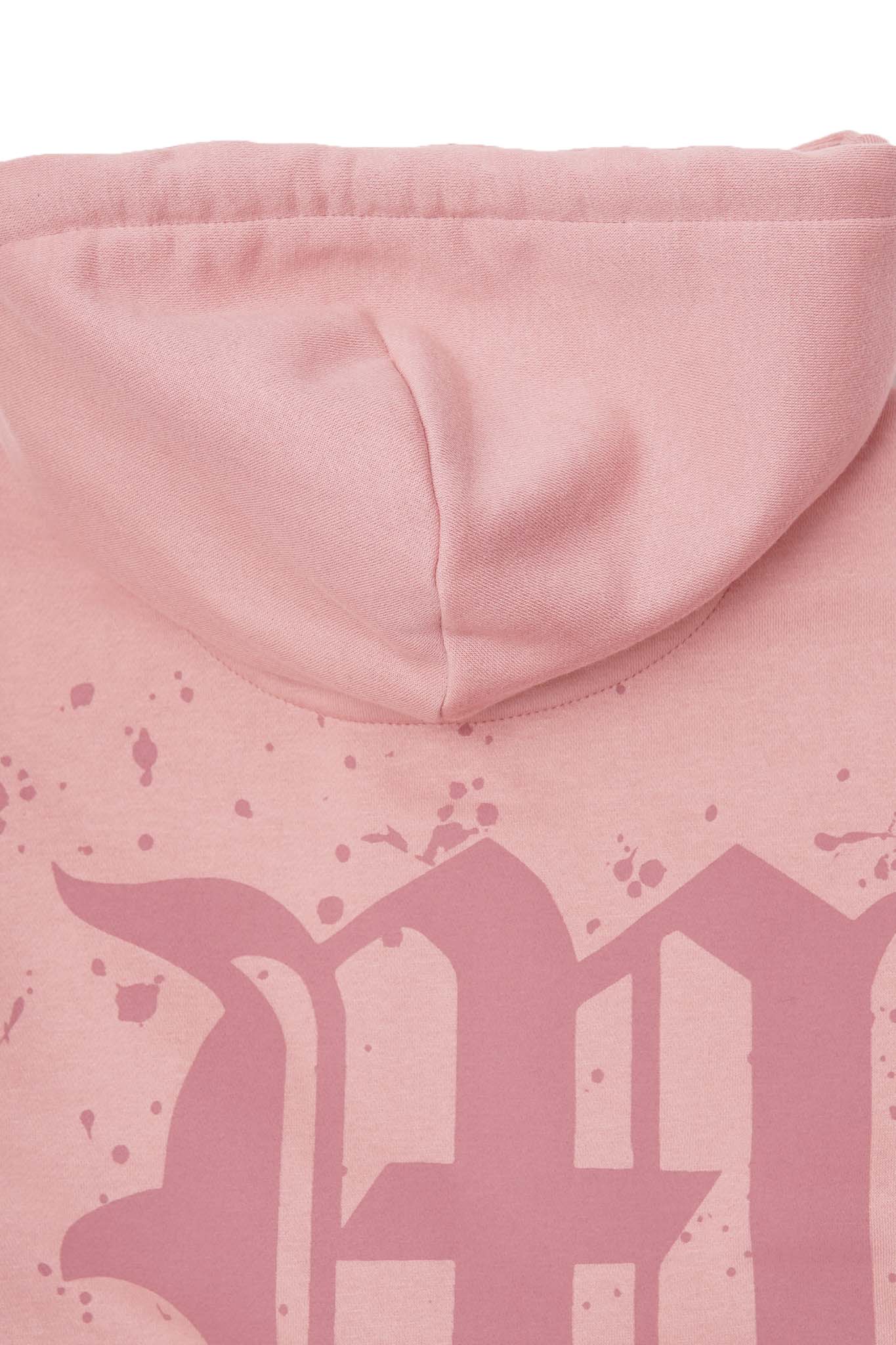 "M'$ SPECKS V2" CUTOFF HOODIE IN ROSE QUARTZ