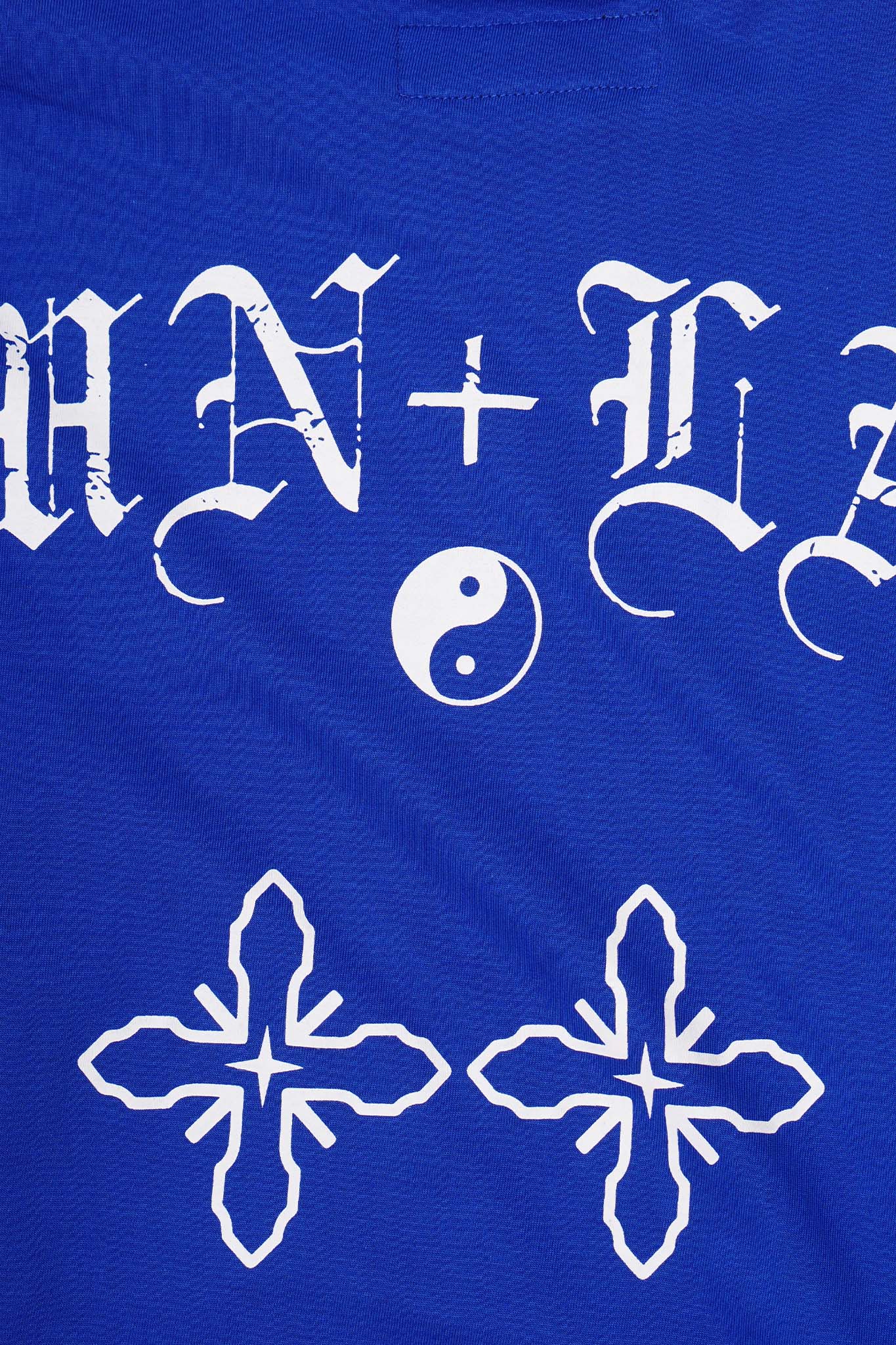 "TAKE NO SHIT, DO NO HARM" TEE IN ELECTRIC BLUE