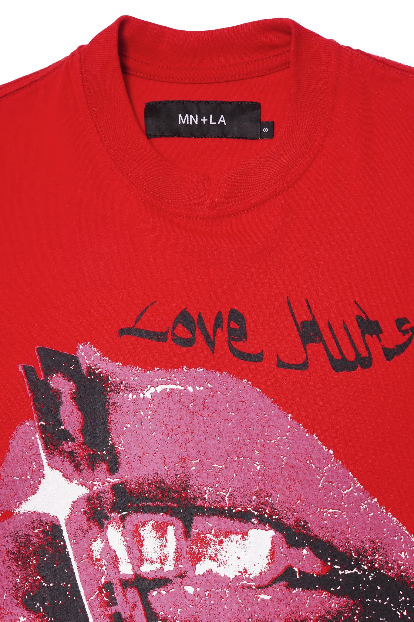 "LOVE HURTS" TEE IN RARRI RED