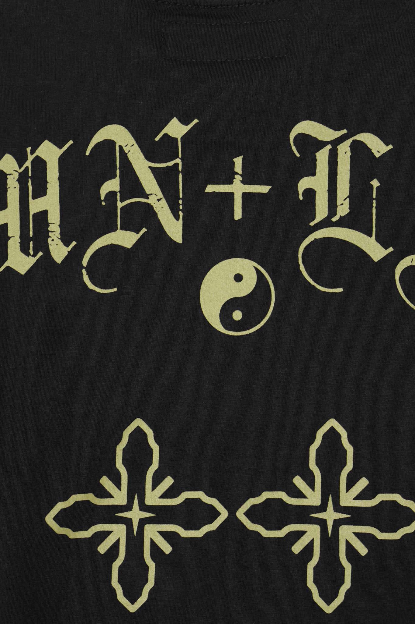 "TAKE NO SHIT, DO NO HARM" TEE IN CAVIAR/OLIVE