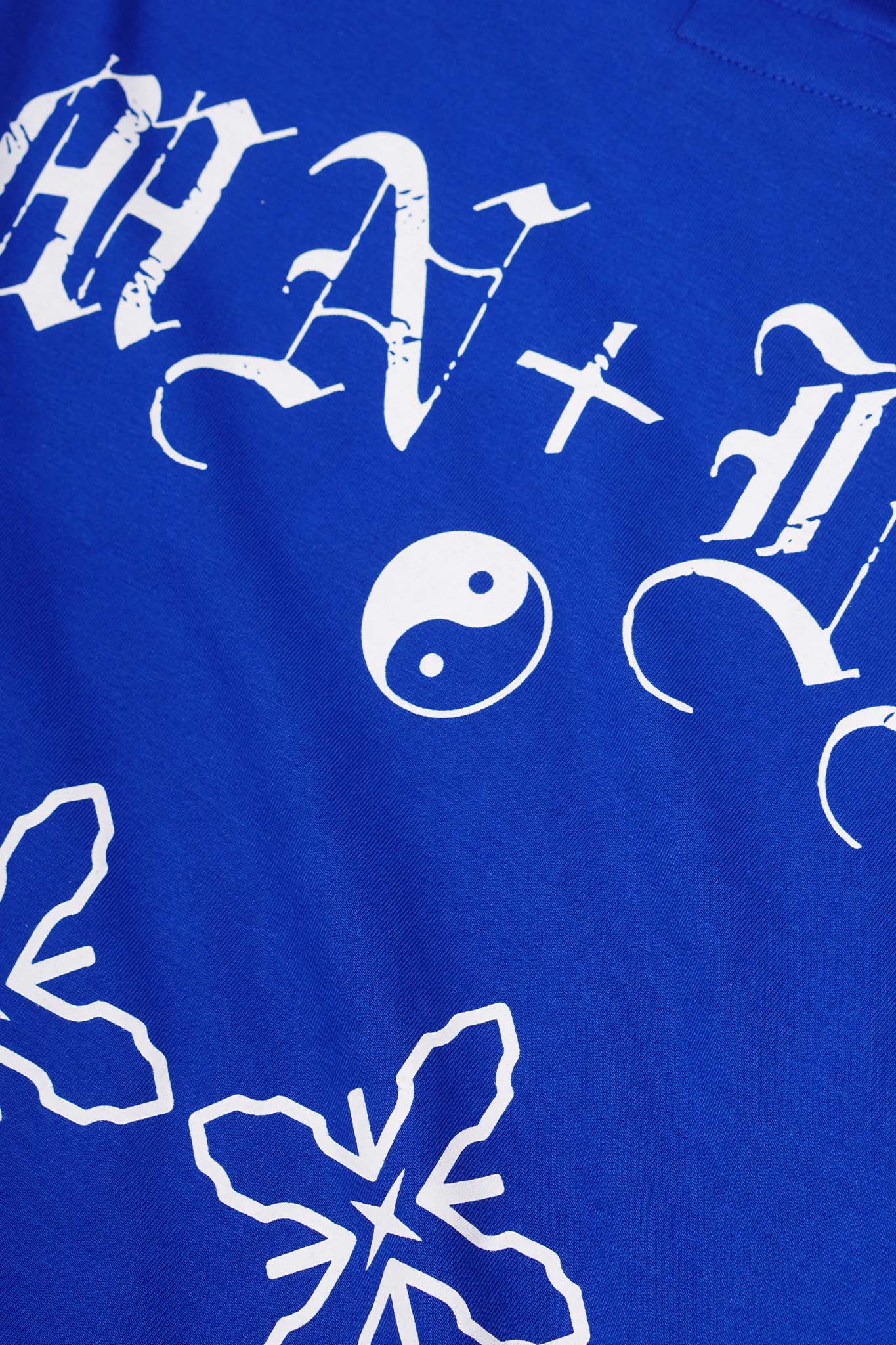 "TAKE NO SHIT, DO NO HARM" TEE IN ELECTRIC BLUE