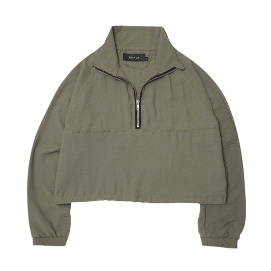 LINEN QUARTER ZIP L/S TEE V2 IN MOSS