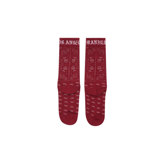 "PEACE PAISLEY" BANDANA SOCK IN BLOOD RED