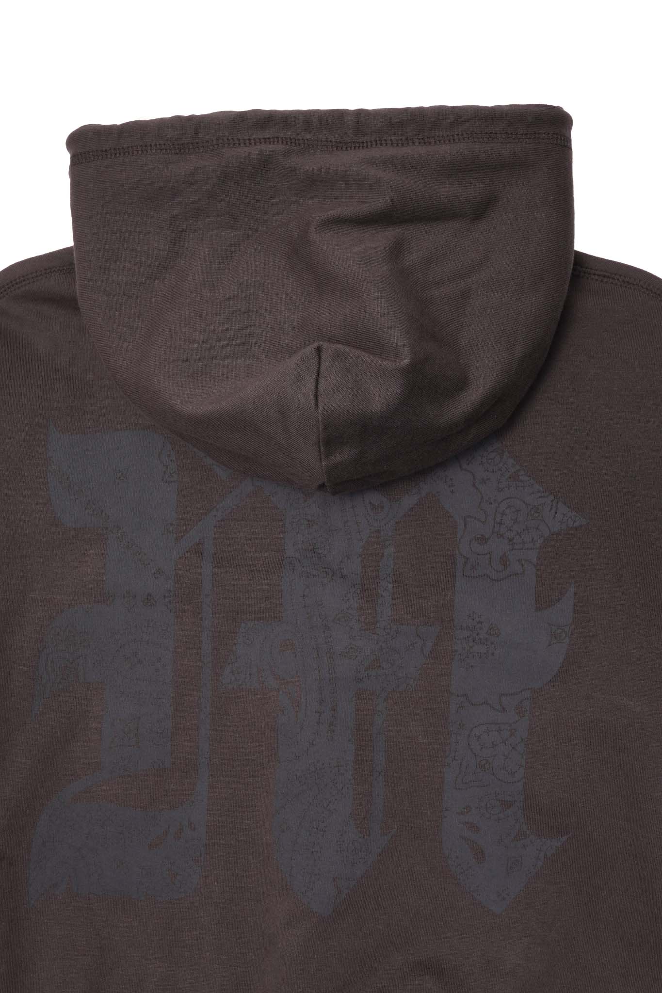 M'$ PAISLEY PATCHWORK MILITIA HOODIE IN CHARCOAL GREY