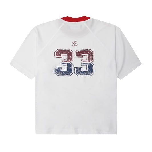 "33" TEE IN CARMINE/NAVY