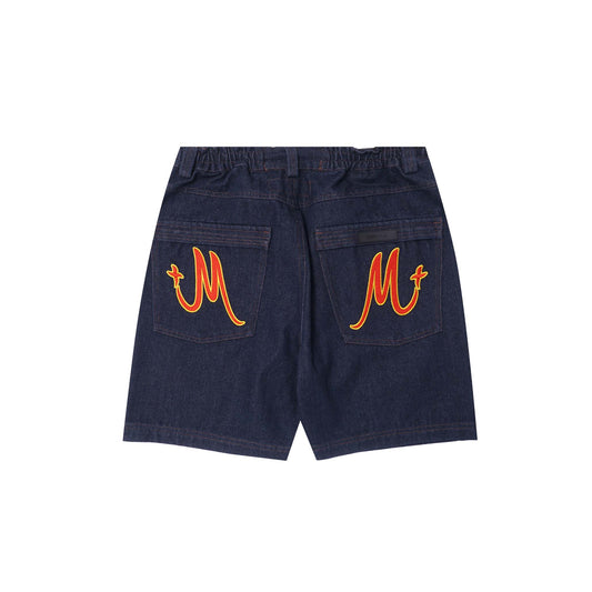 "BURNING STALLION" DOUBLE KNEE PHAT SHORTS IN DENIM SLATE