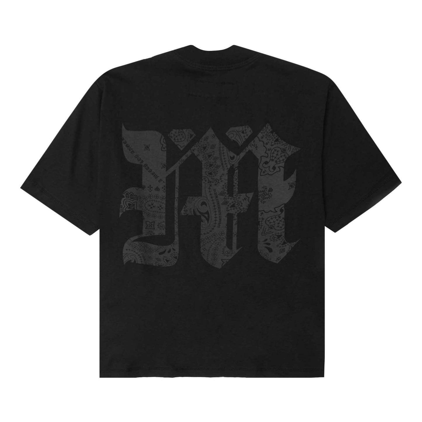 M'$ PAISLEY PATCHWORK MILITIA MOCK NECK TEE IN CAVIAR