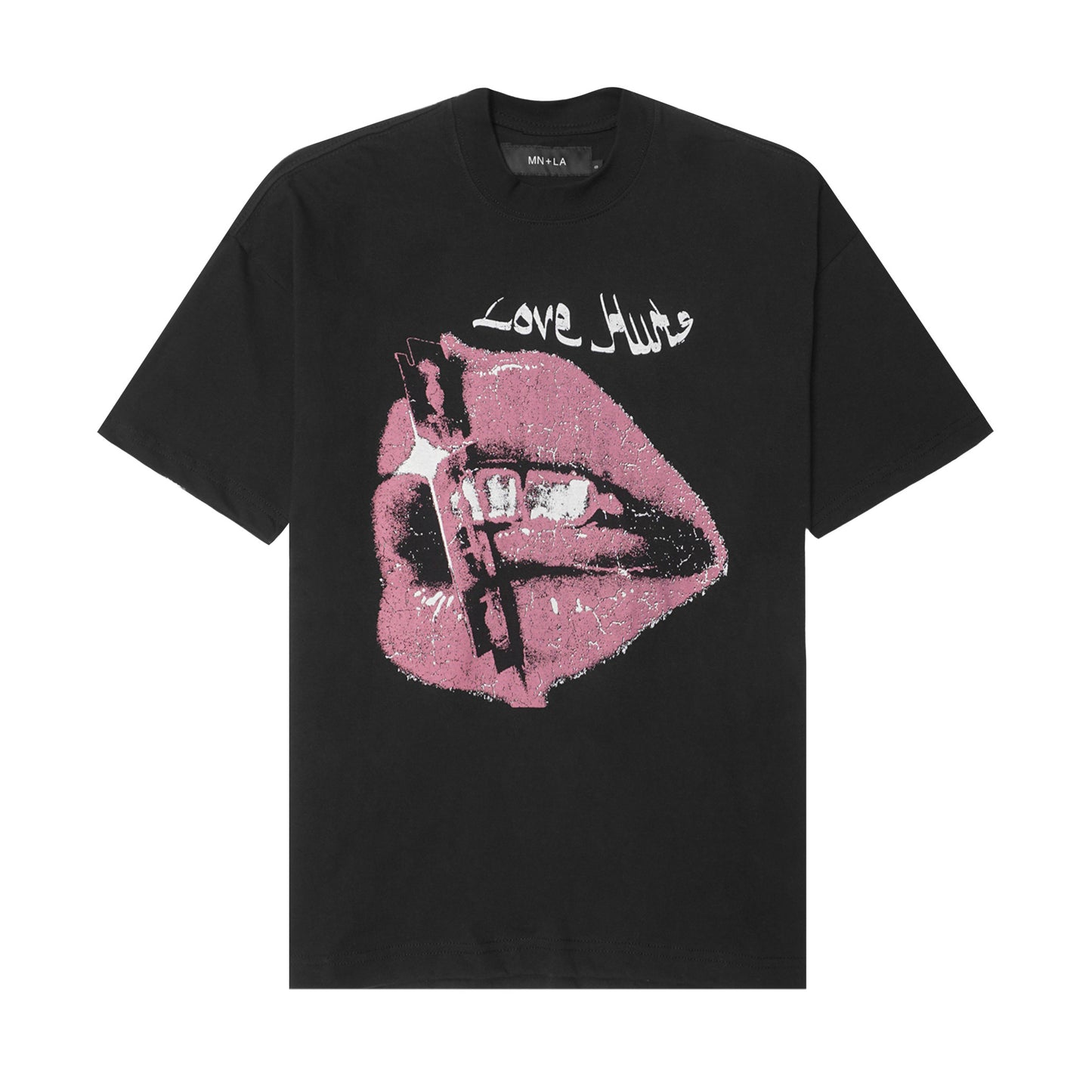 "LOVE HURTS" TEE IN CAVIAR