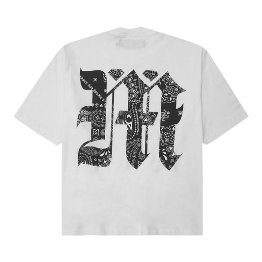 M'$ PAISLEY PATCHWORK MILITIA MOCK NECK TEE IN WHITE