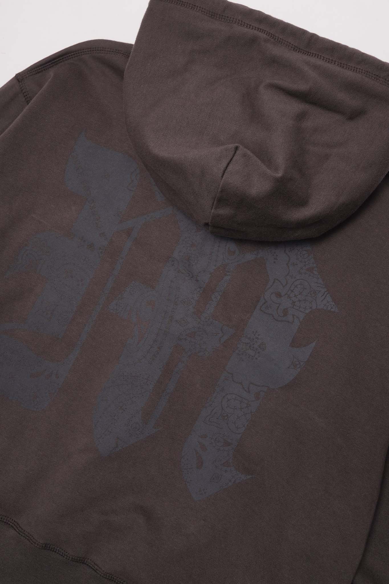 M'$ PAISLEY PATCHWORK MILITIA HOODIE IN CHARCOAL GREY