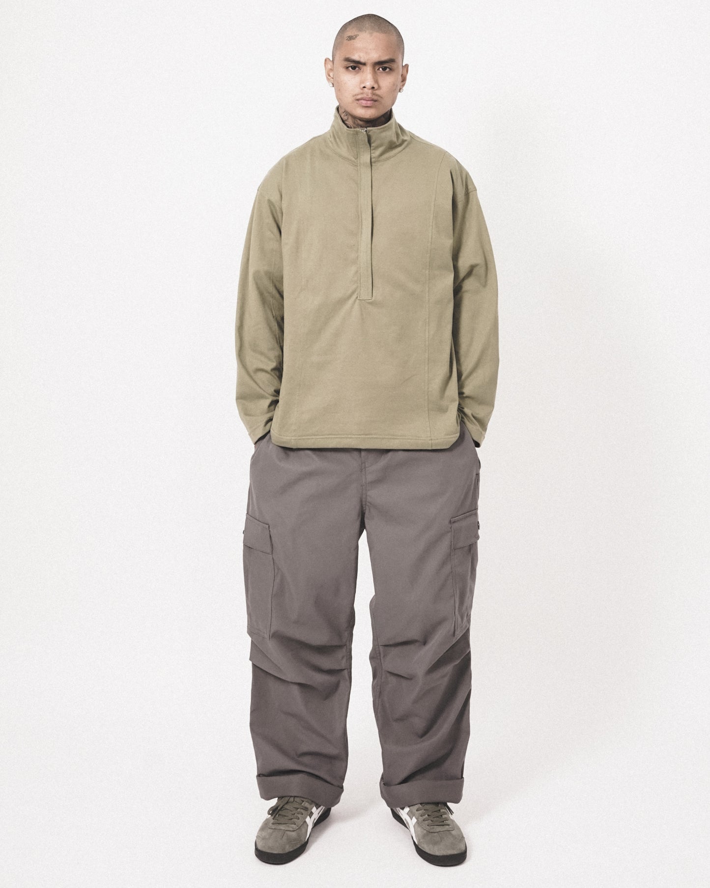 QUARTER ZIP L/S TEE IN OLIVE