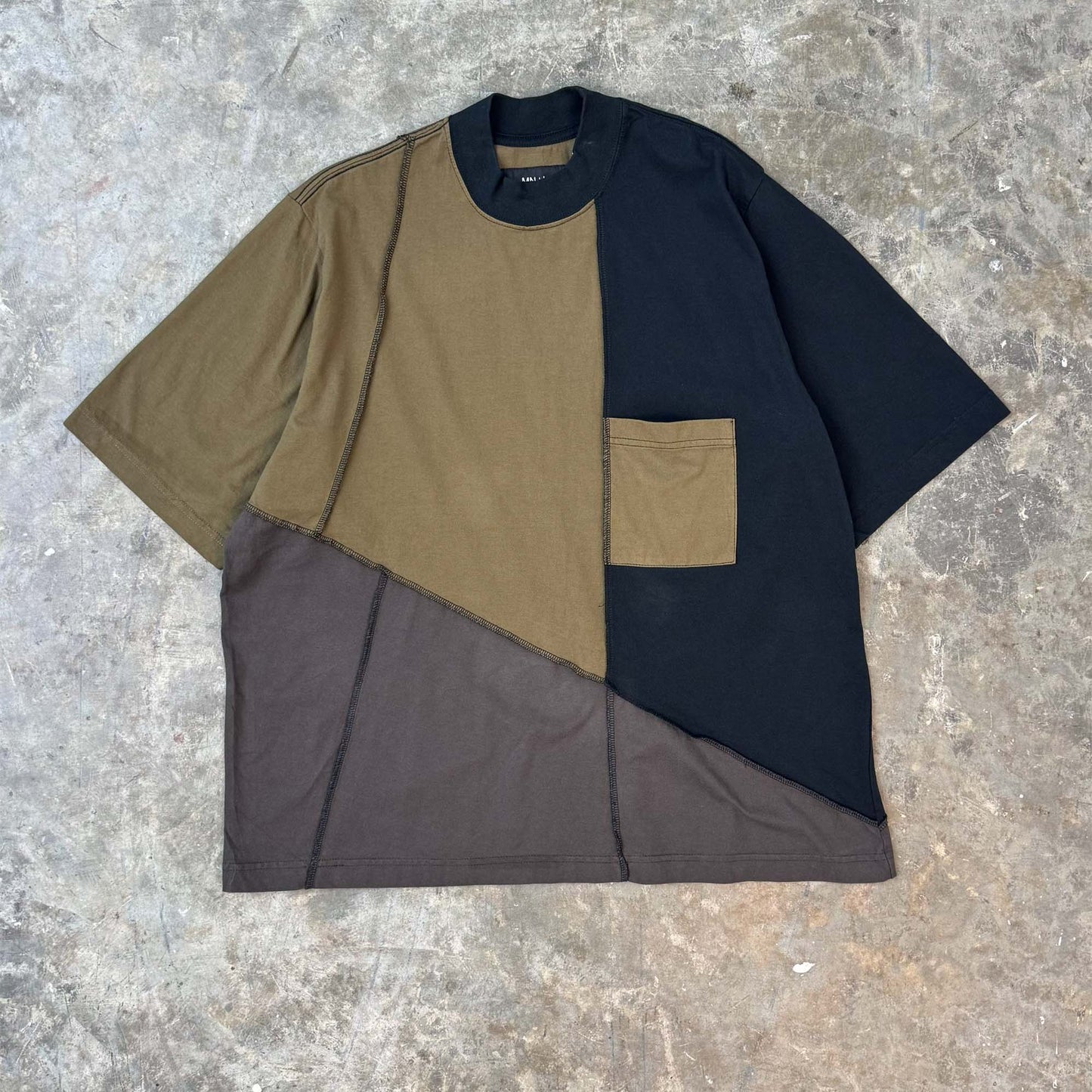 PATCHWORK MOCK NECK TEE IN TERRAIN