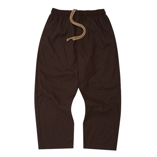 LINEN WIDE CROPPED PANTS IN WOOD