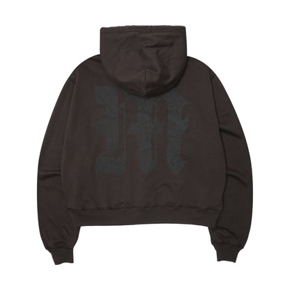 M'$ PAISLEY PATCHWORK MILITIA HOODIE IN CHARCOAL GREY