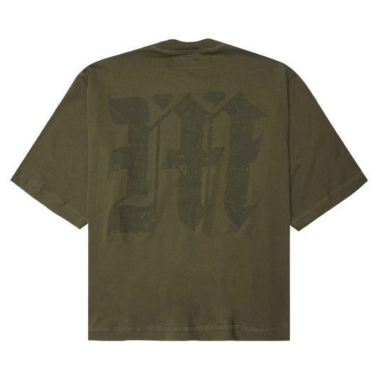 M'$ PAISLEY PATCHWORK MILITIA MOCK NECK TEE IN OLIVE
