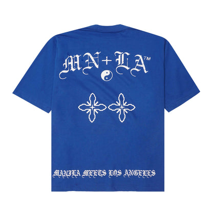 "TAKE NO SHIT, DO NO HARM" TEE IN ELECTRIC BLUE