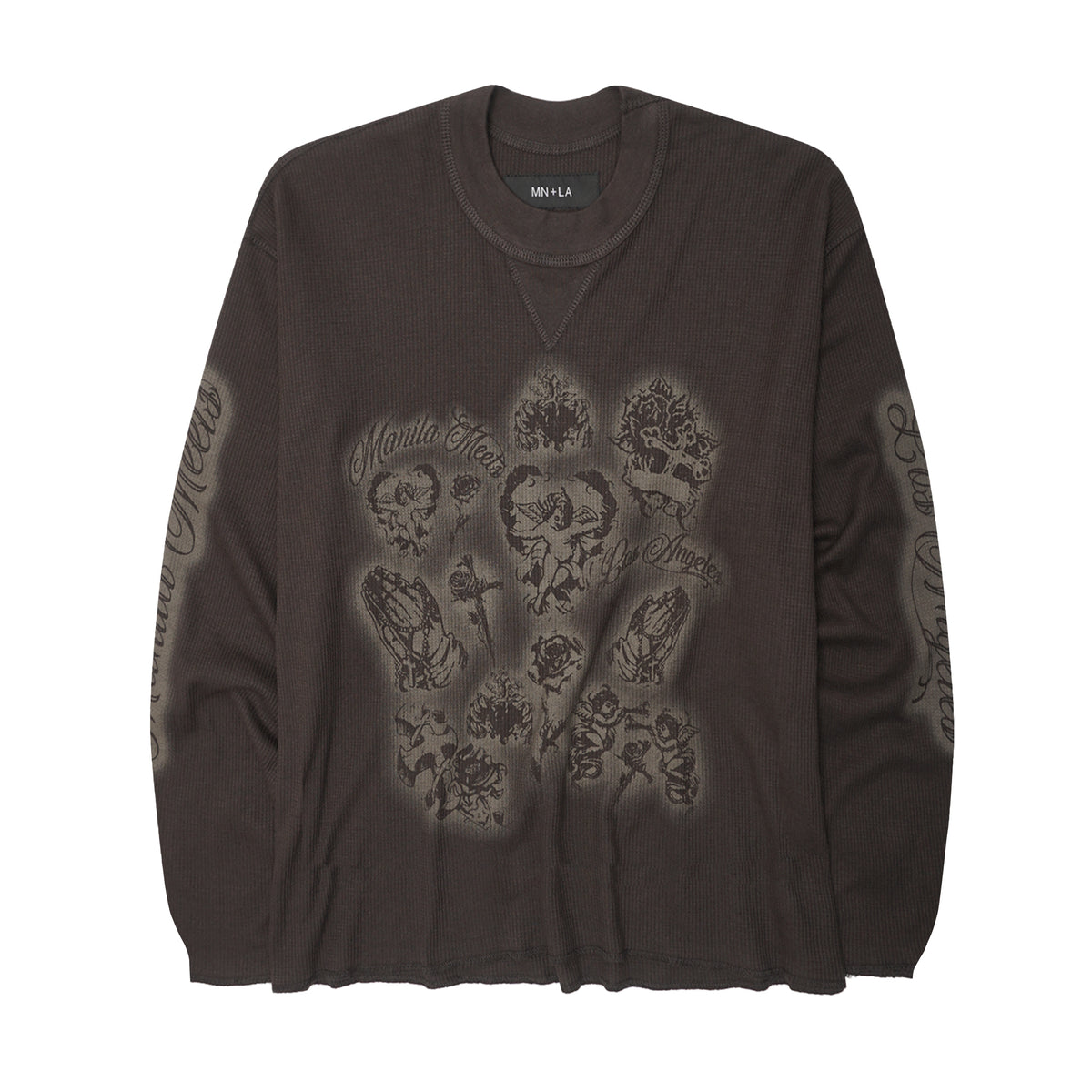 "CITY OF ANGELS" WAFFLE LONGSLEEVE TEE IN CHARCOAL GREY