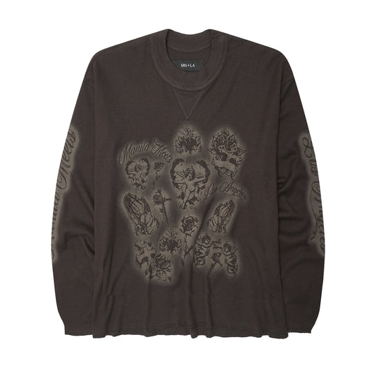 "CITY OF ANGELS" WAFFLE LONGSLEEVE TEE IN CHARCOAL GREY