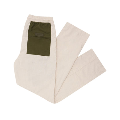 LINEN PLEATED WIDE PANTS IN OAT/OLIVE
