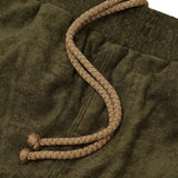 OLIVE TOWEL TERRY RAW FINISH LOUNGE PANTS