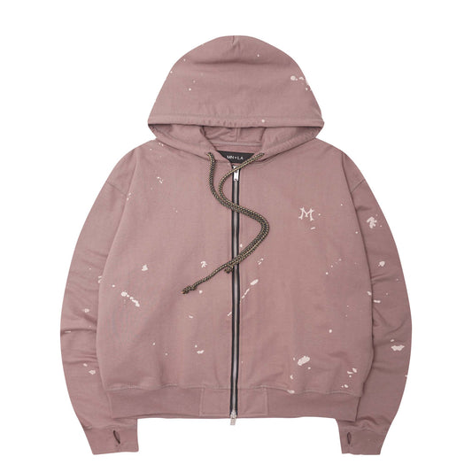 "HITTER" PAINTER'S ZIP HOODIE IN MAUVE