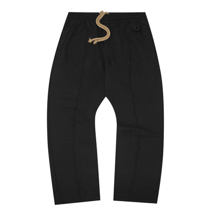 WAFFLE WEAVE PLEATED WIDE PANTS IN CAVIAR