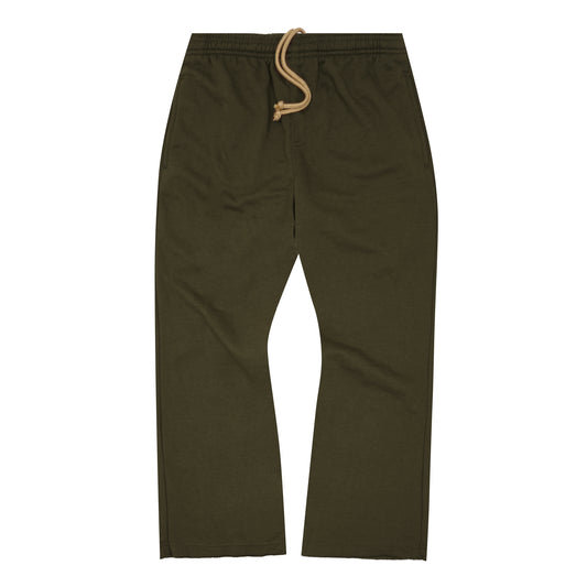 FRENCH TERRY RAW FINISH BOOTCUT PANTS IN OLIVE