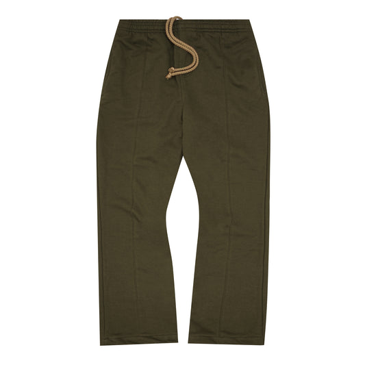 FRENCH TERRY PLEATED BOOTCUT PANTS IN OLIVE