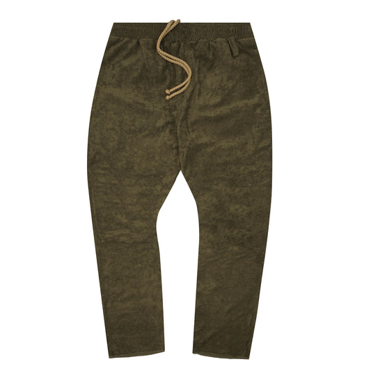 OLIVE TOWEL TERRY RAW FINISH LOUNGE PANTS
