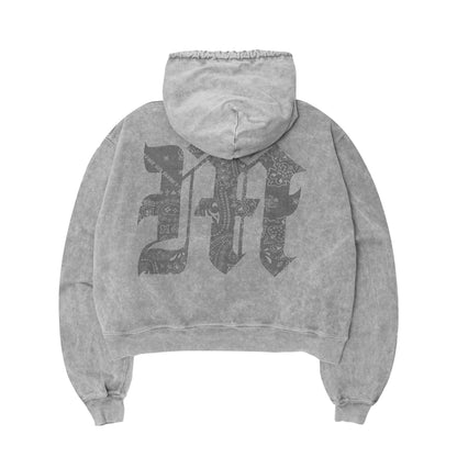 M'$ PAISLEY PATCHWORK MILITIA HOODIE IN CEMENT