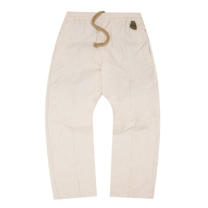 LINEN PLEATED WIDE PANTS IN OAT/OLIVE