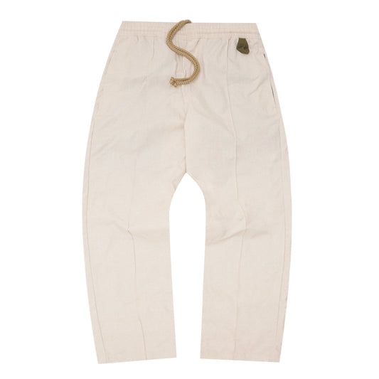 LINEN PLEATED WIDE PANTS IN OAT/OLIVE