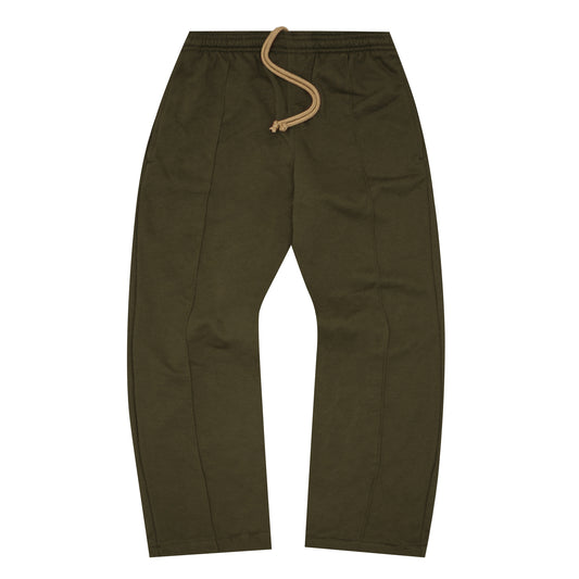 FRENCH TERRY PLEATED WIDE LOUNGE PANTS IN OLIVE