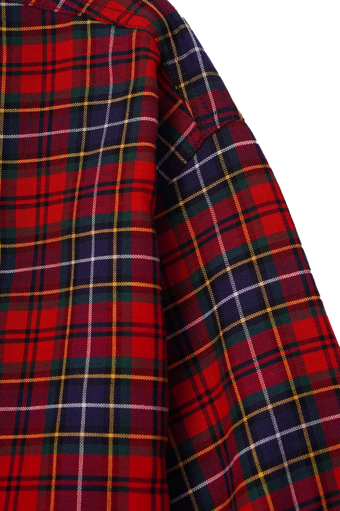 MANDARIN L/S SHIRT IN CRIMSON NAVY PLAID