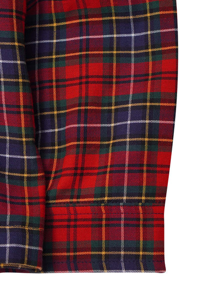 MANDARIN L/S SHIRT IN CRIMSON NAVY PLAID