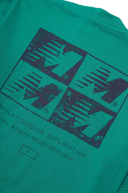 "OUTDOOR EXPLORATION" MULTI LOGO TEE IN JADE