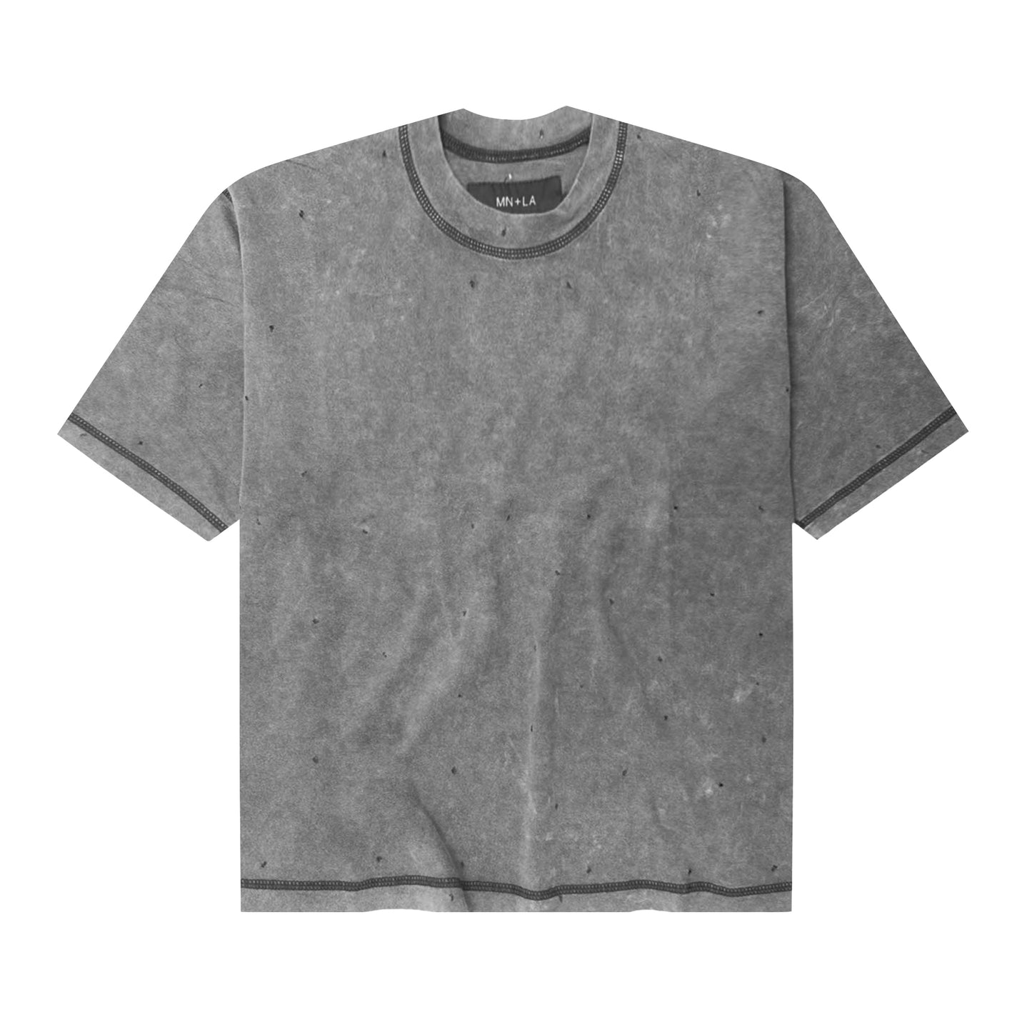 VINTAGE TATTERED MOCK NECK LITE TEE IN MOON GREY