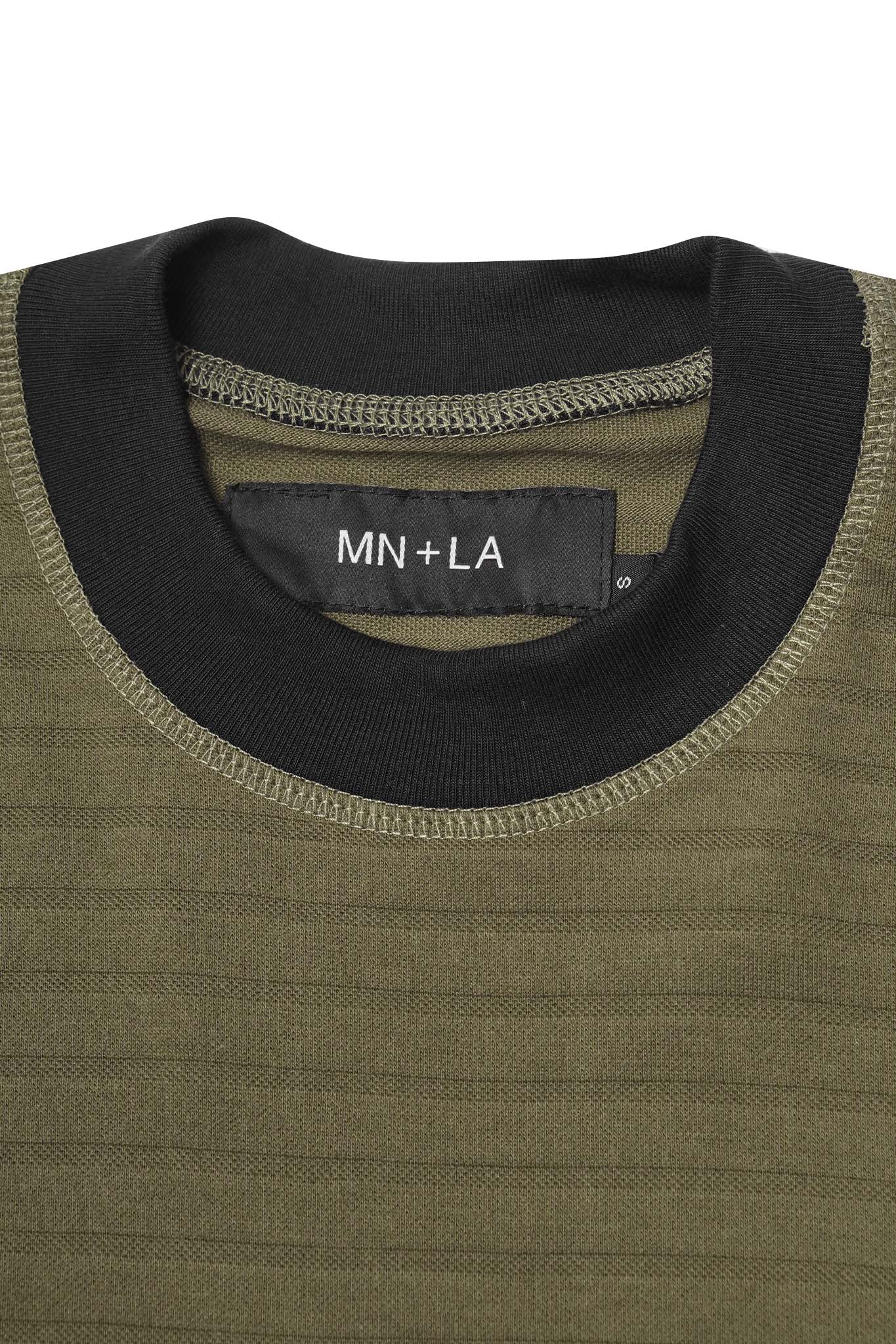 NEEDLEWORK MOCK NECK TEE IN FIELD OLIVE