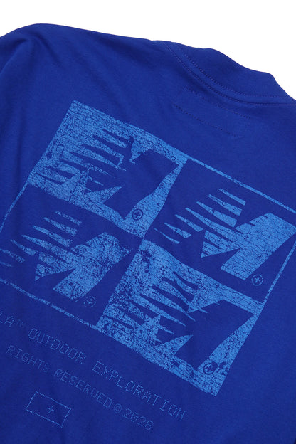 "OUTDOOR EXPLORATION" MULTI LOGO TEE IN ELECTRIC BLUE