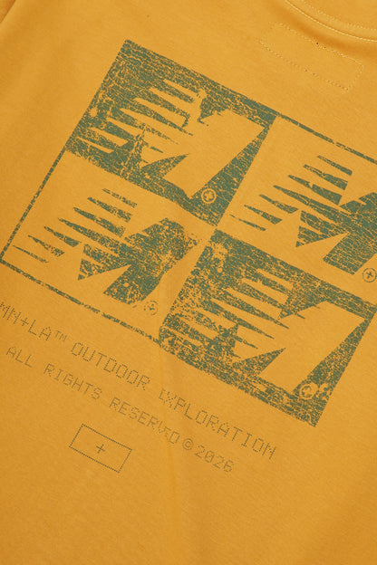 "OUTDOOR EXPLORATION" MULTI LOGO TEE IN MUSTARD