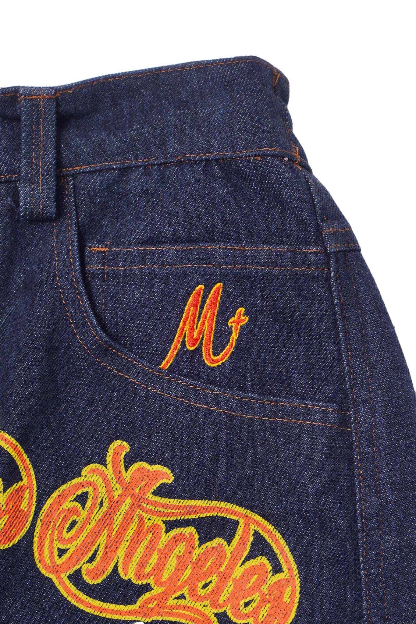 "BURNING STALLION" DOUBLE KNEE PHAT SHORTS IN DENIM SLATE